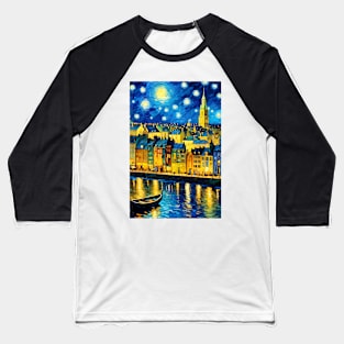 Starry night style city lake Baseball T-Shirt